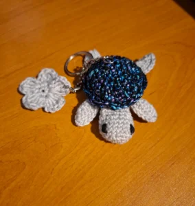 porte clé tortue bleu paillette